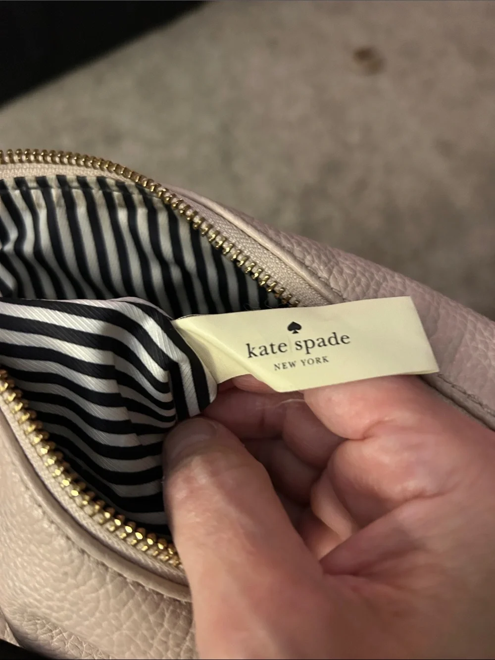 kate spade Pebbled Leather Shoulder Bag — Light Blush with Black Trim